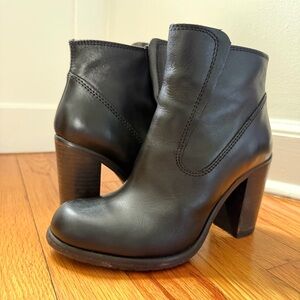 All Saints Black Leather Ankle Chunky Stacked Heel Women’s Boots Size 7.5, 8